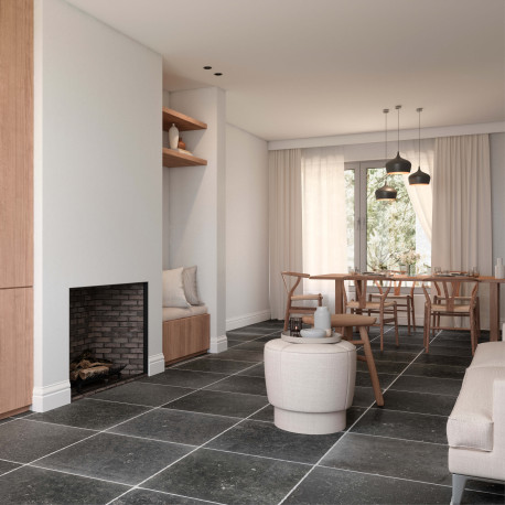 Carrelage en céramique sol et mur | 58.5x58.5 cm | Rustique Blue Stone Nero